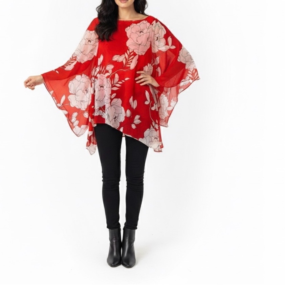 Chico's Red Floral Tunic Top